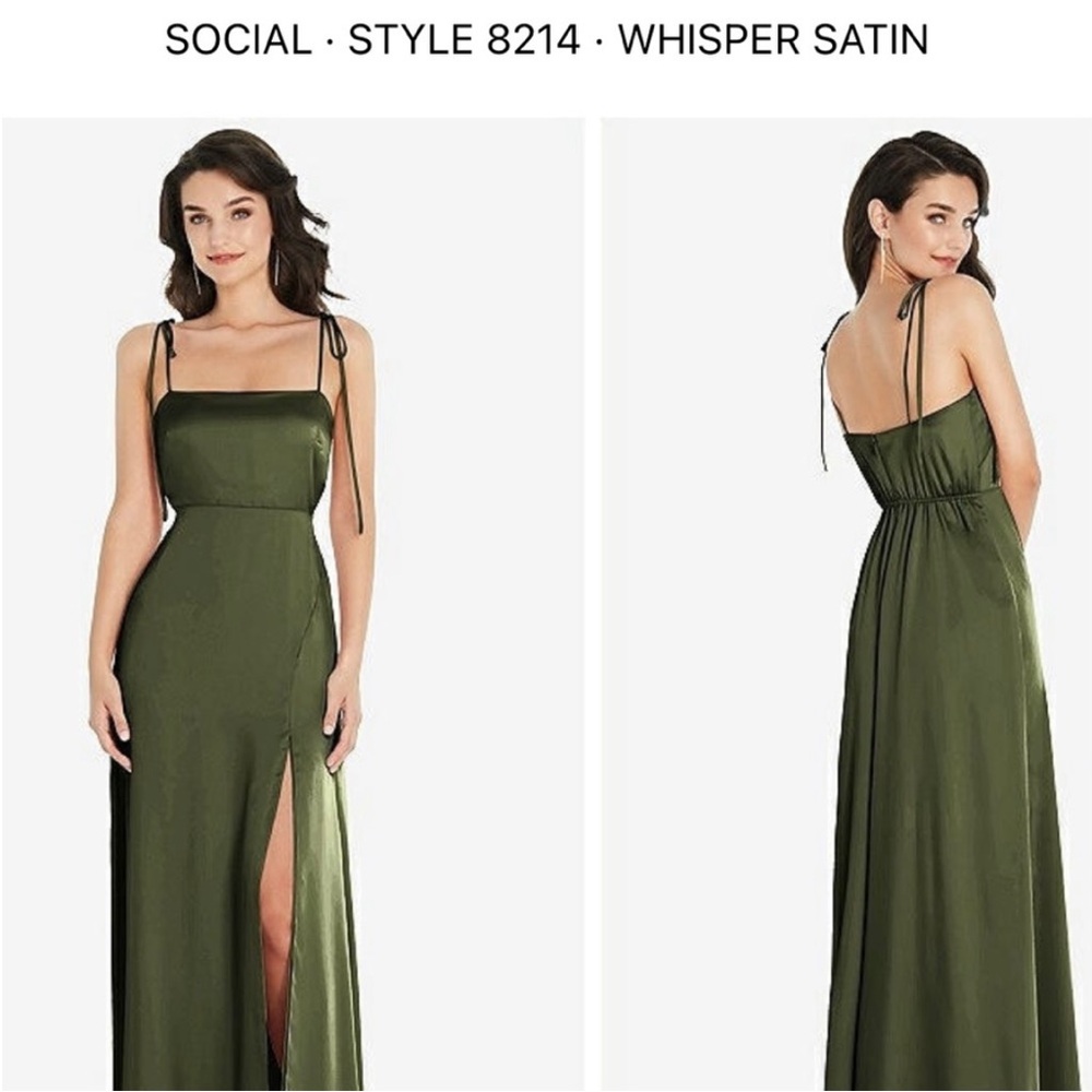 Dessy bridesmaid dress, size M, whisper satin, olive green